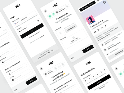 Vibl Sign Up Mobile branding business card clean design flat login minimal mobile profile register sign up simple sms verification ui ux vibl