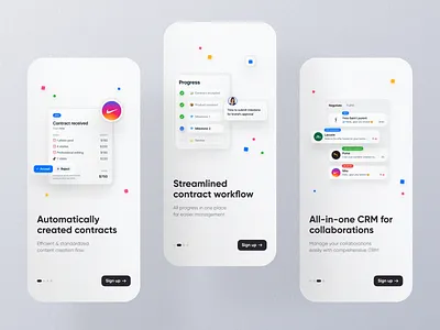 Onboarding screens app app design automation brands cards design collaboration design illustration influencer instagram launch marketing mobile ui onboarding onboarding screens shopify ui ux ux patterns walkthrough