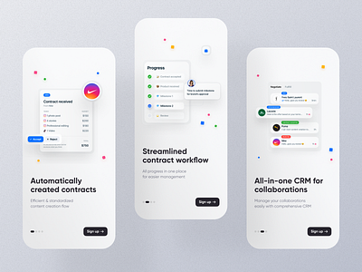 Onboarding screens app app design automation brands cards design collaboration design illustration influencer instagram launch marketing mobile ui onboarding onboarding screens shopify ui ux ux patterns walkthrough