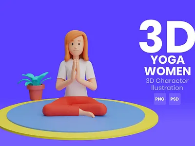Yoga Women 3D Character Illustration 3d 3d animation 3d art 3d character 3d illustration 3d illustrations app character character design concept design illustration logo page ui web web design web development website