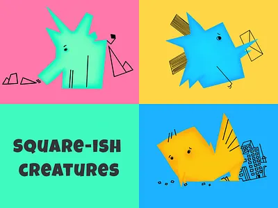 Square-ish creatures adobe fresco animals bird character character design cheerful chicken communication construction creature drawing elephant gradient illustration messege sketches square wild