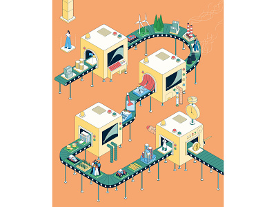 Resources Magazine character characterdesign climate change conveyor belt deforestation design drawing editorial factory graphic illustration isometric money ocean perspective time machine vector weather