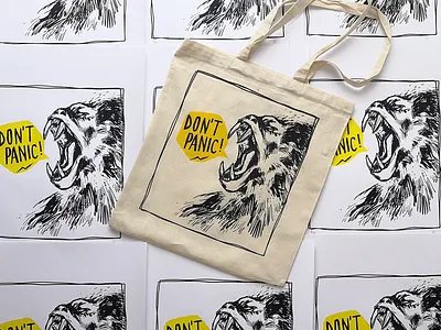 DON'T PANIC design dont panic illustration manisinistre monkey poster print screenprint silkscreen totebag