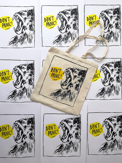 DON'T PANIC design dont panic illustration manisinistre monkey poster print screenprint silkscreen totebag