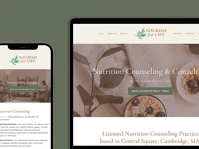 Nourish For Life Branding And Web Design brand branding dietician graphic design healthy holistic identity illustration logo nutrition responsive squarespace watercolor web design