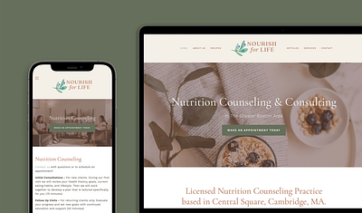 Nourish For Life Branding And Web Design brand branding dietician graphic design healthy holistic identity illustration logo nutrition responsive squarespace watercolor web design