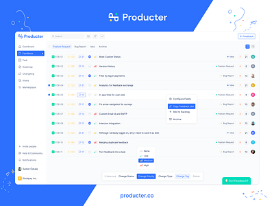 Producter - Feedback Module / List View collect feedback customer feedback design feedback feedback management feedback module product product feedback product led growth product management ui ui design user feedback ux ux design web web app