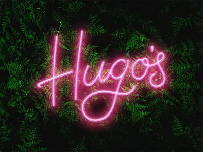 Hugo's Bar bar branding cursive design glow hugo hugos lettering livewall monoweight neon script sign signage tiki