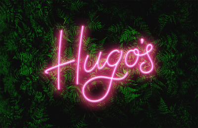 Hugo's Bar bar branding cursive design glow hugo hugos lettering livewall monoweight neon script sign signage tiki