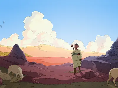 Eternity 2d 3d art boy cartoon character flat goat illustration shepard texture village