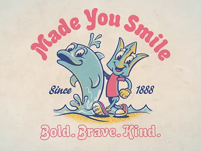 Dolphin & Trident beach branding cartoon character dolphin greeklife hose illustration logo mascot retro rubber rubberhose sea summer trident vintage waves