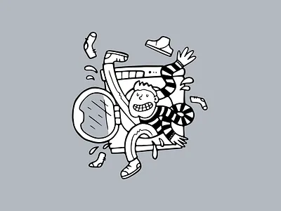 Laundry room clothes funny hotel illustration laundry machine man playful simple stuck washing
