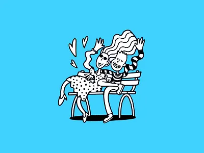 A Friendly Couple bench copenhagen couple illustration love people playful relationship simple sitting