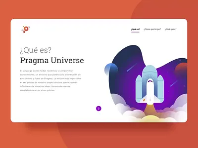 Landing Parallax effect astronaut blue cards design game gamefication home illustration interface landing logo rounded space spaceship ui universe violet web