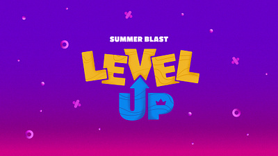 Level Up! brand branding camp children color blocking design gamer illustration kids lettering letters logo vector video game