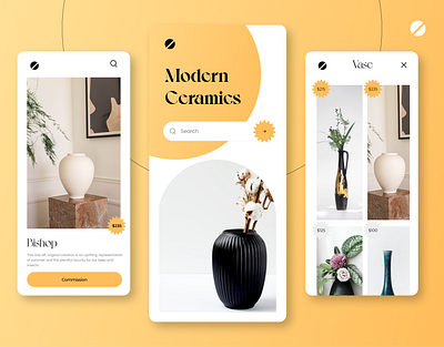 Ceramic E-commerce shop app app ui beautidul branding ceramic clean commerce dark design ecommerce illustration logo minimal mobile mobile ui pottery shop ui ux vector