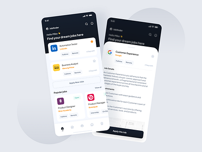 Jobfinder - Job Finder App career clean concept design details featired hiring job job finder job portal job search job seeker mobile online popular recruitment ui uiux ux vacancy