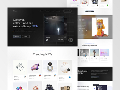 Frizzle NFT Landing Page Exploration banner card crypto crypto art cryptocurrency footer hero section landing landing page marketplace nft nft market ui ui web ux web webs website website design websites