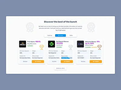 Casino King - Bonus Boxes bonus box card card ui casino cta landing page online casino product design slot games slots ui ux web design