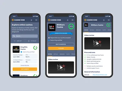 Casino King - Explore, Casino Page and Navigation card card ui casino cta filter navigation online casino product design search slot games slots sort tabs ui ux web design