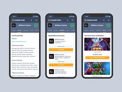 Casino King - Casino Details, Bonuses & Slots card card ui casino mobile mobile design navigation online casino product design slot games slots ui ux web design