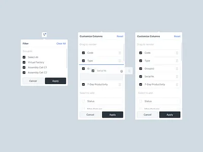 Dropdown / Drag and Drop Component clean component design drag drag and drop dropdown dropdown menu industrial logistics manufacturing robotics ui design uxui web app