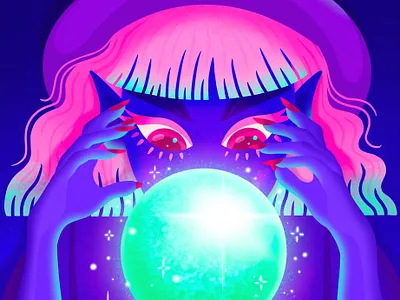 Divination 🔮✨ character colorful colourful crystal ball facetober fantasy flat design fortune teller glow illustration lighting magic magical moody orb pink hair psychic sparkles witch witchy