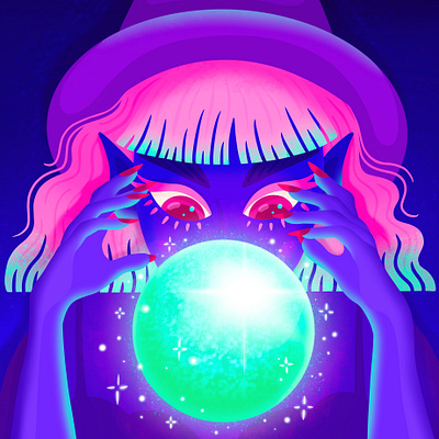 Divination 🔮✨ character colorful colourful crystal ball facetober fantasy flat design fortune teller glow illustration lighting magic magical moody orb pink hair psychic sparkles witch witchy