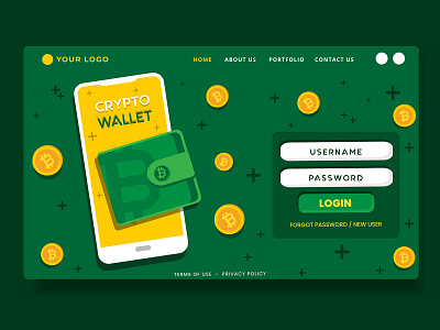 CryptoWallet - Landing Page UI design app bitcoin crypto cryptocurrency digital graphic art graphic design illustration landing page ui vector wallet web website