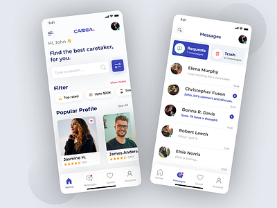 CAREA - A Caretaker finding app! apple branding caretaker chat chat screen figma illustration ios match message message app messaging minimal ui uiux