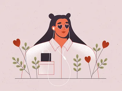 Music is love adobe illustrator character character design girl illustration listen music procreate vector vector art woman