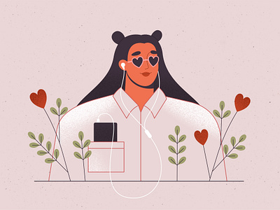 Music is love adobe illustrator character character design girl illustration listen music procreate vector vector art woman