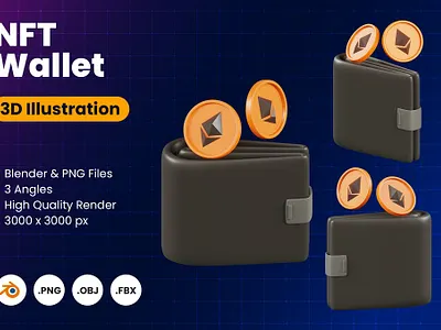 3D NFT Wallet 3d 3d icon 3d icons 3d illustration art bitcoin blender blockchain coin crypto currency design ethereum icon icons illustration logo money nft wallet