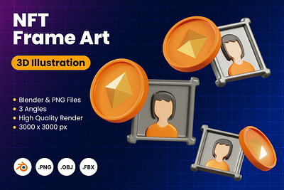 3D NFT Frame Art 3d 3d icon 3d icons 3d illustration art bitcoin blender blockchain coin crypto currency design ethereum icon icon design icons illustration money nft wallet