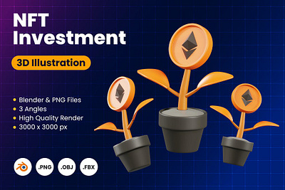 3D NFT Investment 3d 3d icon 3d icons 3d illustration art bitcoin blender blockchain coin crypto currency design ethereum icon icons illustration logo money nft wallet