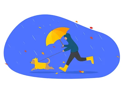 The man with a dog (autumn) character character design design illustration person person design rain rain weather vector