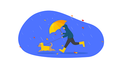 The man with a dog (autumn) character character design design illustration person person design rain rain weather vector