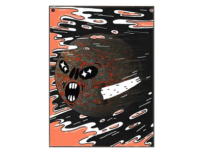 Exoplanet character comos dope exoplanet falling star far out hand drawn illustration markers meteorite occult orange outer space planet posca science scifi smile space universe