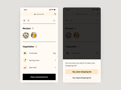Stryve Shopping List cooking plant based recipes