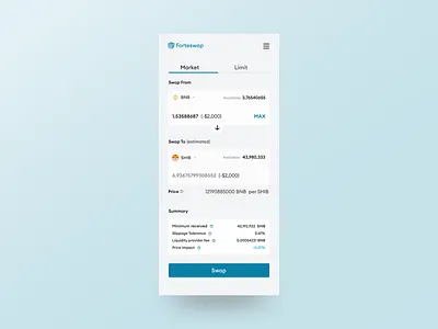 Forteswap - Decentralized exchange mobile blockchain cryptocurrency design liquidity mobile app nft swap swap and liquidity ui
