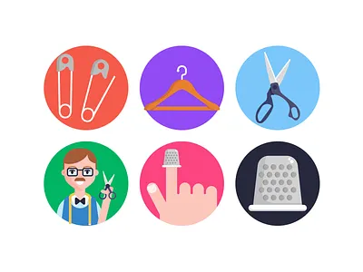 Sewing Icons coloured icons designer flat icons icon icons icons pack needle scissors tailor thimble thread vector vectors