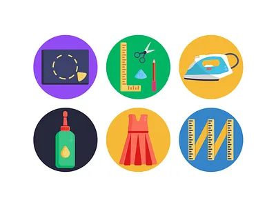 Sewing Icons chalk coloured icons dress flat icons icon icons icons pack iron box lubricant needle ruler sewing tailoring thread tools vector vectors