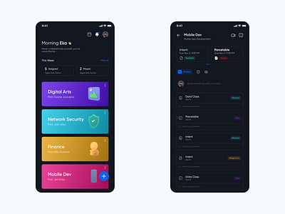 Classroom Redesign 🎒 academy app class classroom dark ui design mobile mobile ui redesign study ui ux