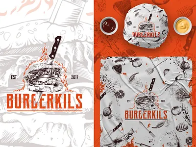 Burgerkils Logo and Paper Wrap Design branding burger burgerpackaging design digitalillustration food handdrawn illustration logo packaging restaurant vintage vintage design