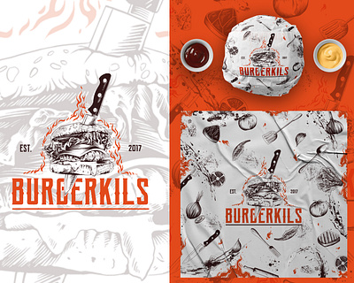 Burgerkils Logo and Paper Wrap Design branding burger burgerpackaging design digitalillustration food handdrawn illustration logo packaging restaurant vintage vintage design