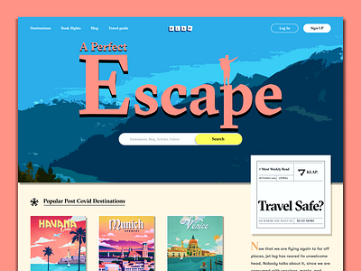 Travel Blog Landing Page blog bold landing page retro travel blog typography ui ux vector web website