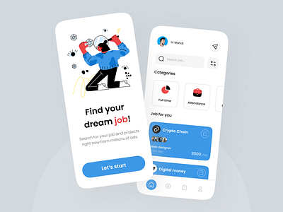 Job finder adobe app design figma get start page home page job finder lets start start page ui uidesign uiux uix web