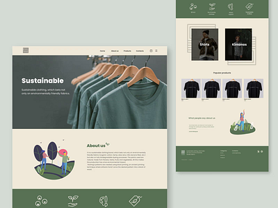 Sustainable clothing store animation beige clothing design e commerce eco ecofriendly ecological environmental green landingpage shirts sustainability sustainable ui ux website world