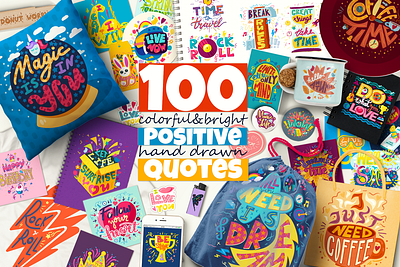 💯Inspirational Quotes Bundle art cartoon design graphic design happy holiday illustration inspiration lettering lifestyle modern motivation print quote season sport success typography vector win