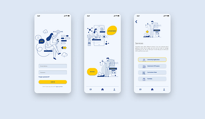 Student migration institute, My first project! abroad app apply brand color branding design first project graphic design illustration institute migeration migration student study ui ui uxapp univesity ux vector yellow